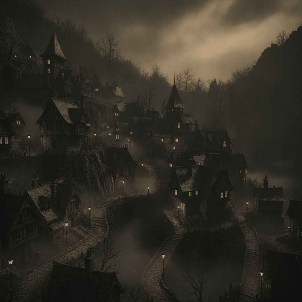 Foggy night over Victorian Eureka Springs
